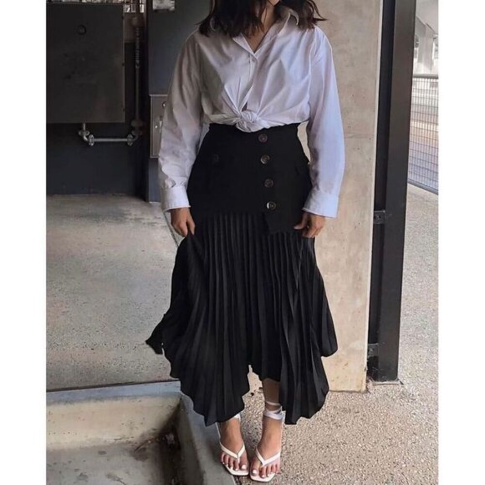 Commense Patchwork Asymmetrical‎ Pleated Buttoned… - image 2